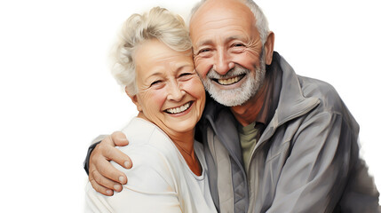 happy elderly couple, elderly couple on white background