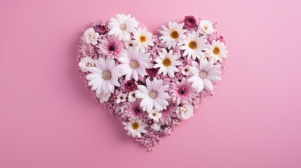 Flower Heart Shape Pastel Pink Background
