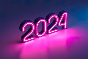Neon lights background with the text 2024, new year.