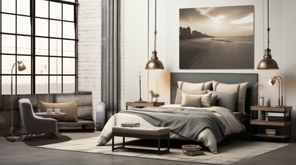 The industrial-inspired color palette of Industrial Loft Slumber Chamber, featuring neutral tones,...