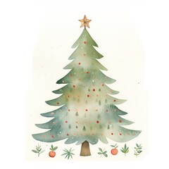 illustration featuring a cute watercolor Christmas tree.