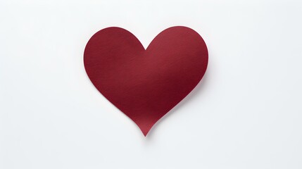 Burgundy Paper Heart on a white Background. Romantic Template with Copy Space