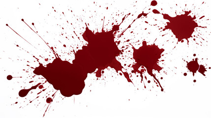 Blood splash. Smudges and splashes of red liquid on a white background. Red ink splatters and drips.