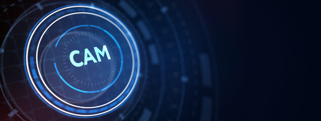 CAM Computer-aided manufacturing industrial technology automation concept. 3d illustration