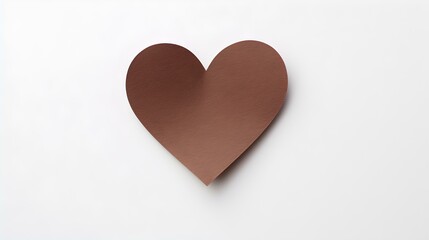 Fototapeta premium Dark Brown Paper Heart on a white Background. Romantic Template with Copy Space