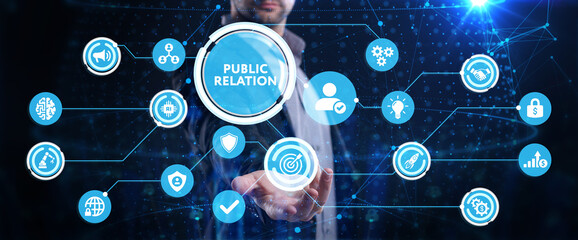 PR Public relations concept. Communication advertising marketing strategy.