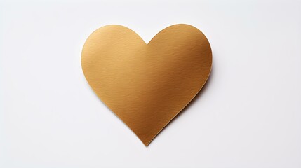 Dark Gold Paper Heart on a white Background. Romantic Template with Copy Space