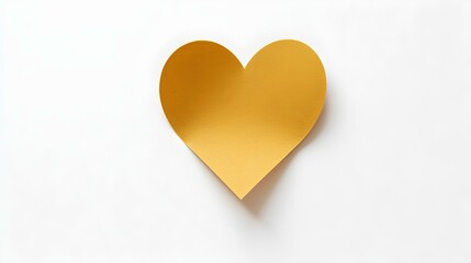 Obraz premium Dark Gold Paper Heart on a white Background. Romantic Template with Copy Space