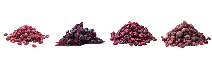 Set of sweet dehydrated red blueberry on a white or transparent background