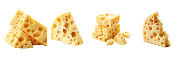Set of swiss cheese close up on a transparent or white background