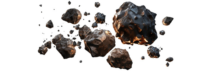 Set of swarm of asteroids isolated on white or transparent background
