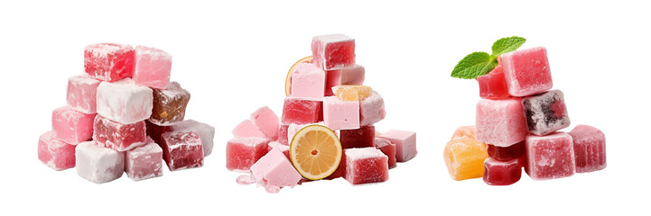 Set of tasty Turkish delight isolated on a white or transparent background