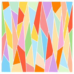 Chaotically arranged different in size and colored triangles as background, texture, pattern. It looks like broken stained glass.	