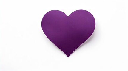 Dark Purple Paper Heart on a white Background. Romantic Template with Copy Space