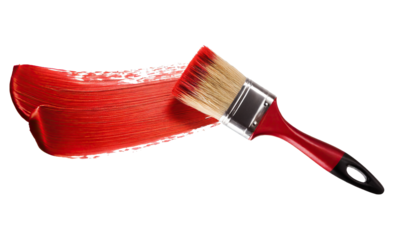 Brush with red paint stroke, isolated on transparent background