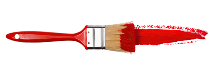 Brush with red paint stroke, isolated on transparent background