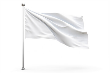 flag white clean fluttering on wind straight smooth with folds on flagpole, isolated, empty - obrazy, fototapety, plakaty
