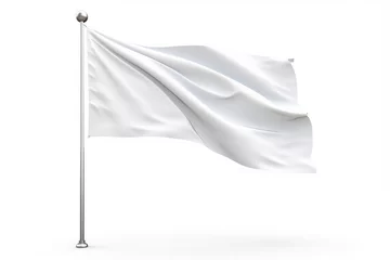 Fotobehang flag white clean fluttering on wind straight smooth with folds on flagpole, isolated, empty © -=RRZMRR=-
