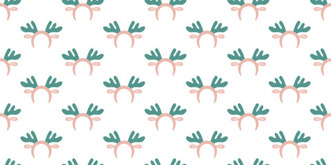 Pastel Reindeer Antlers Headband Seamless Pattern. Christmas Vector Illustration. New Year Wallpaper