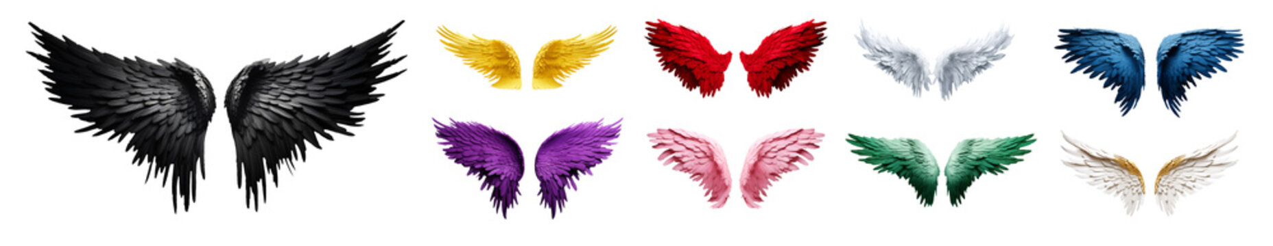 set of colorful wings - isolated transparent background PNG file 