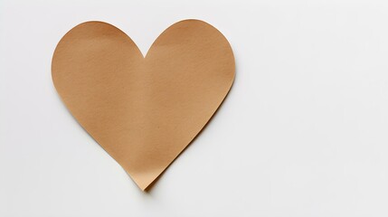 Light Brown Paper Heart on a white Background. Romantic Template with Copy Space