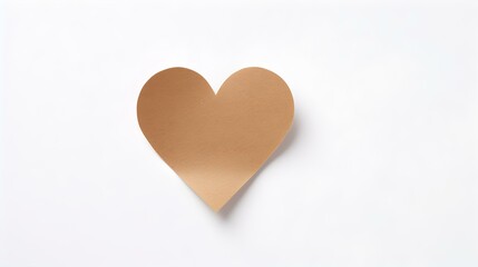 Light Brown Paper Heart on a white Background. Romantic Template with Copy Space