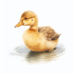 Cute duckling in water isolated on white background
