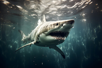Shark swimming in water, shark, great white shark, underwater fish, shark teeth