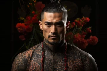 Foto op Aluminium A man with yakuza style tattoos. dangerous people, concept: mafia and criminal gangs in Japan.  © Marynkka_muis