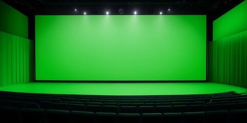 No people or Empty cinema hall with big blank screen and auditorium Hd.Hall Mockup.