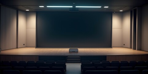 No people or Empty cinema hall with big blank screen and auditorium Hd.Hall Mockup.