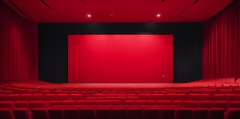 No people or Empty cinema hall with big blank screen and auditorium Hd.Hall Mockup.