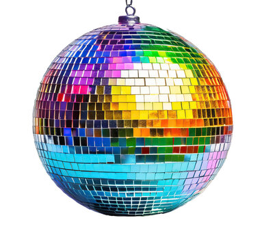  Shiny disco mirror ball reflect rainbow colors isolated 