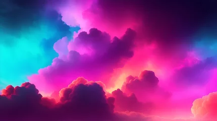 Photo sur Aluminium Roze Colorful sky with dramatic clouds in serene outdoor landscape. Vibrant clouds against a brilliant blue sky. A mesmerizing display of colors and nature's beauty.