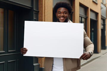 person holding blank sign - obrazy, fototapety, plakaty