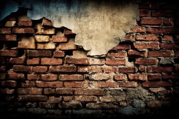Old brick wall with damaged plaster. Abstract background