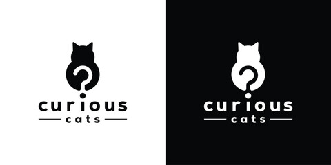 Creative Curious Cat Logo. Cat Silhouette with Question Mark. Pet Care, Pet Shop Logo Design Template.