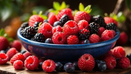 vibrant colors, textures, and variety of berries captured in an image, highlighting their unique shapes and the natural beauty of the arrangement AI-generative