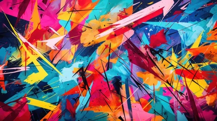 Poster Abstract graffiti paintings vibrant colors texture on the concrete wall background © artpray