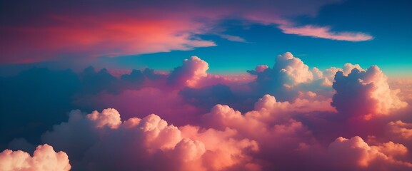 Colorful cloudscape at sunset in nature. Dramatic sky with vibrant, colorful clouds at sunset. 