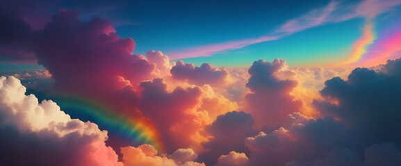 Colorful cloudscape at sunset in nature. Dramatic sky with vibrant, colorful clouds at sunset. 