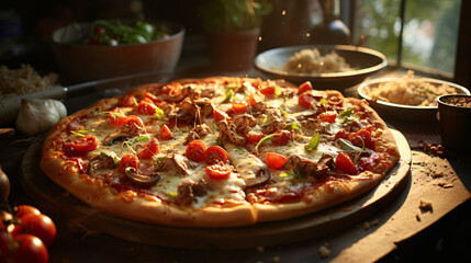 Mouthwatering and delectable pizza. Generative AI