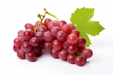 Fototapeta premium grapes red bunch, one with green leaves, isolated on white background selective focus