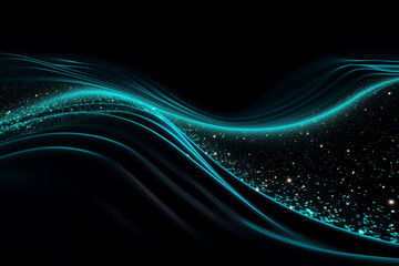turquoise glitter sparkles abstract wave, design element, on black background - obrazy, fototapety, plakaty