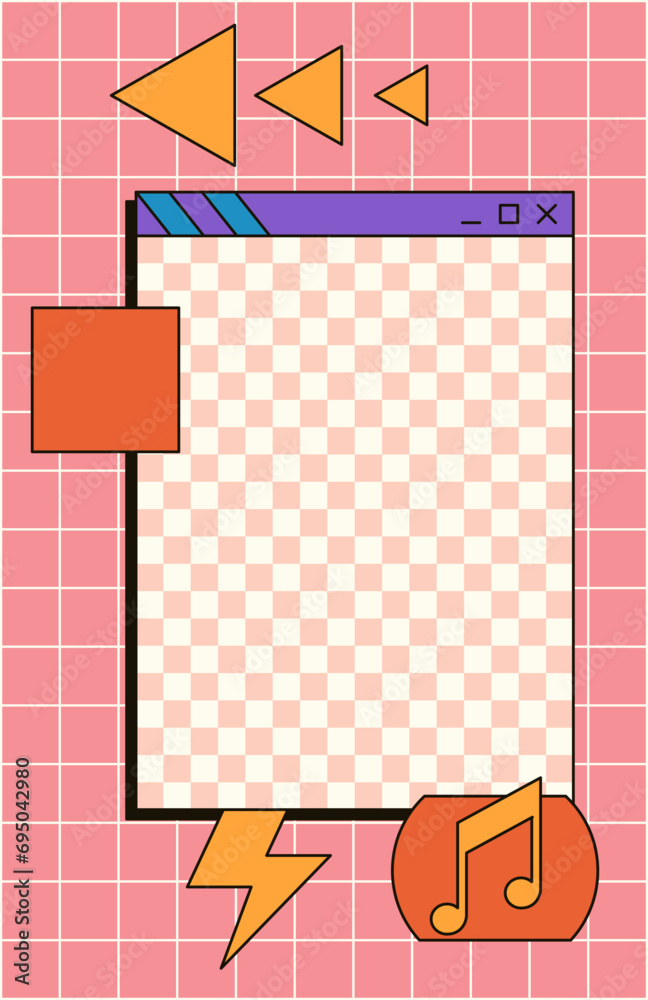 Wall mural cute nostalgic 90s retro vaporwave post and story template. social media stories and posts with old 