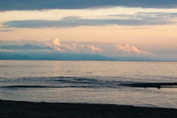 Sunset time on the Black Sea with a panorama of Batumi