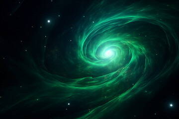 abstract green spiral cosmos object pulsar in dark space among stars