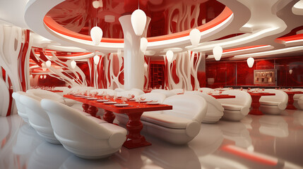 Restaurant Interior Luxury Modern  royal Design red and white theme for valentine 