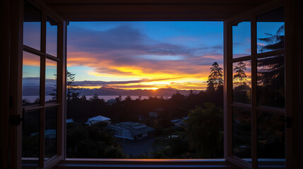 sunset by the window. Generative Ai