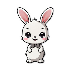 Naklejka na ściany i meble Adorable Kawaii Bunny Sticker: Fluffy White Rabbit with Rosy Cheeks and Sparkling Eyes, Perfect for Adding Cuteness to Your Notebooks, Journals, and Accessories, geneative ai